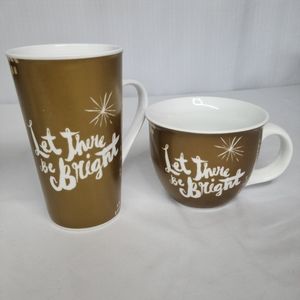 Starbucks Gold Let There Be Bright Mug Set of 2 14 oz 16 oz Coffee Tea Cups